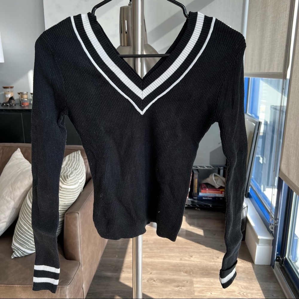PacSun, Kendall & Kylie Black sweater w/ white striped accents, S